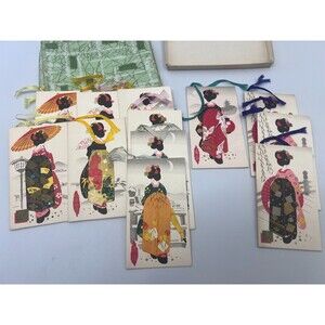 Vintage Japanese Geisha Kimono Pop Up 12 Score Cards Gift Tags Fukuda Card Japan